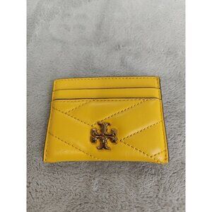Tory Burch Kira Chevron Leather Card Case Crystal Logo Yellow AUTHENTIC